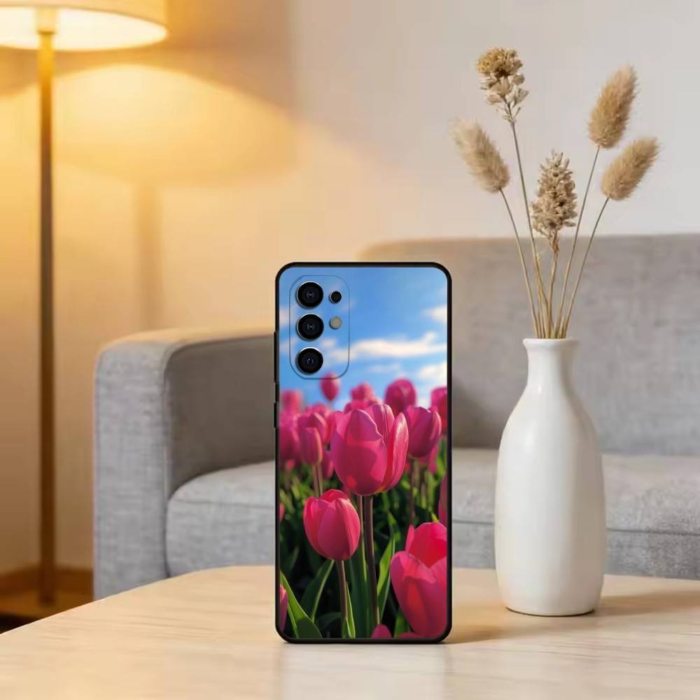 Super Beautiful Tulip Phone Case For Samsung S25,S24,S21,S22,S23,S30,Ultra,S20,Plus,Fe,Soft Silicone Black Cover