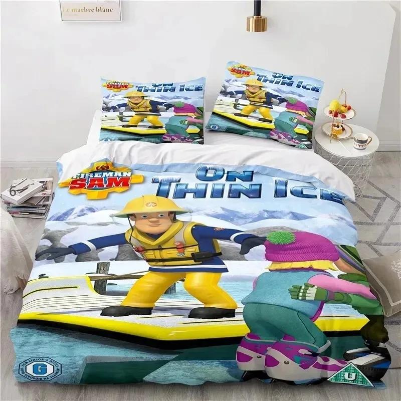 

Cartoon Fireman Sam Toys Bedding Set Duvet Cover Bed Set Quilt Cover Pillowcase Comforter king Queen Boys Adult Bedding Set US Full(200*230cm)3pcs