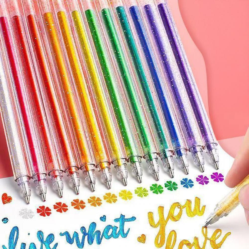 Pen Glitter Body Highlighter Multicolored Highlighter Pen Set with Transparent Body Smooth Metal Tip Glitter Gel for Coloring