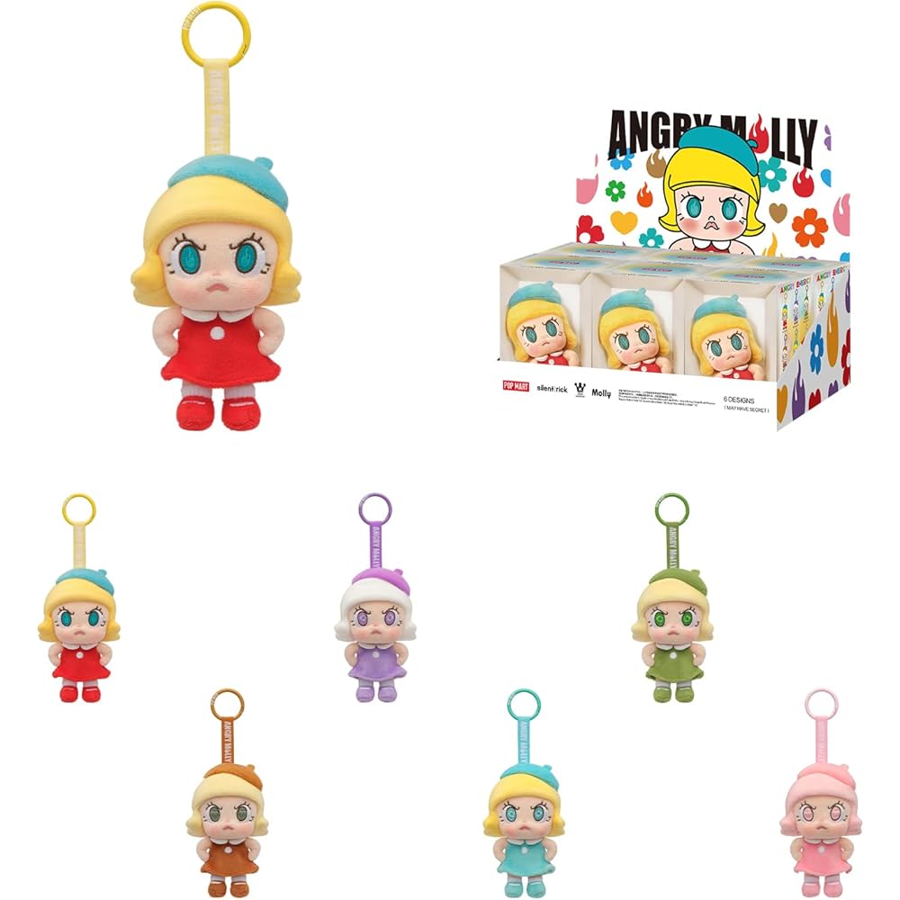 Pop Mart Angry Molly Plush Pendant Assorted Box 6 Pieces Soft Vinyl Toy Collectible Figure