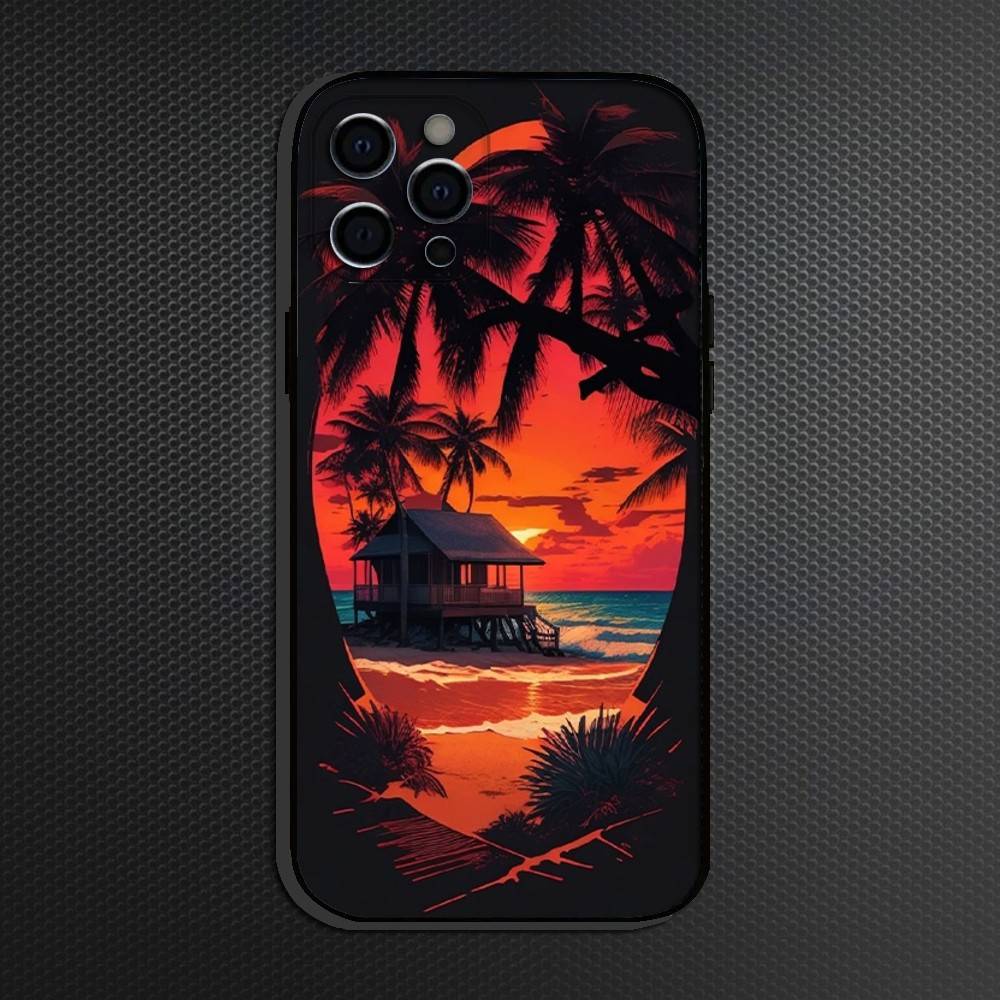 Summer Sunset Phone Case For iPhone 16,15,14,13,12,11 Plus,Pro Max, Others Soft Black Cover