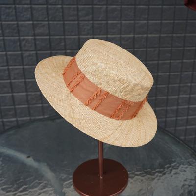 French Elegant Treasure Grass Woven Flat Top Short Brim Top Hat Women'S Summer Sunshade Sunscreen Small Fragrance Beach Japanese Retro Straw Hat