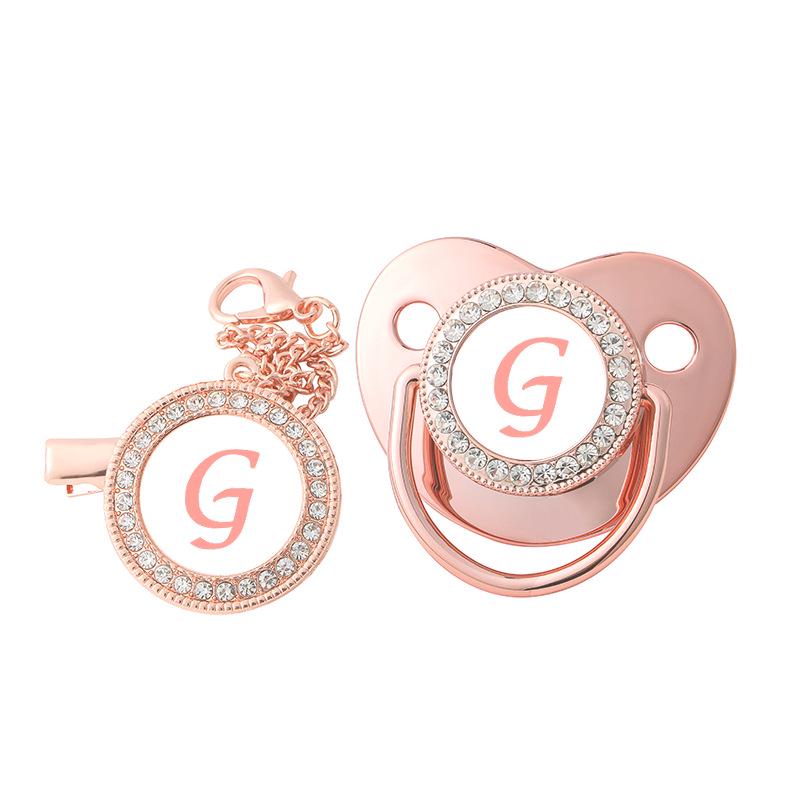 Rose Gold Alphabet Baby Pacifier with Dust Cover
