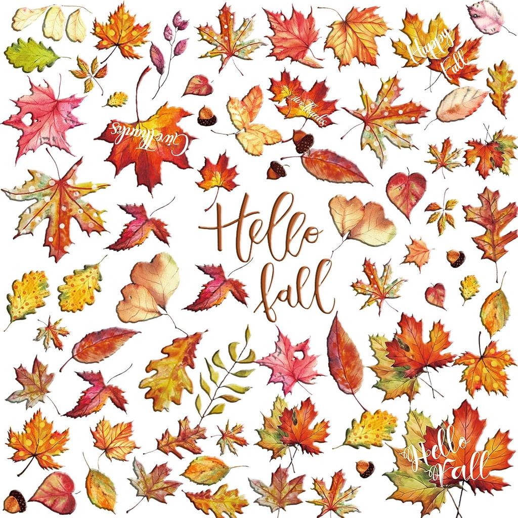 2 Sheet 64 Pcs Thanksgiving Gel Window Clings Fall Thick Gel Cling Removable Reble Autumn Harvest Window Sticker Pumpkin Maple Leaves Gnome Decal for