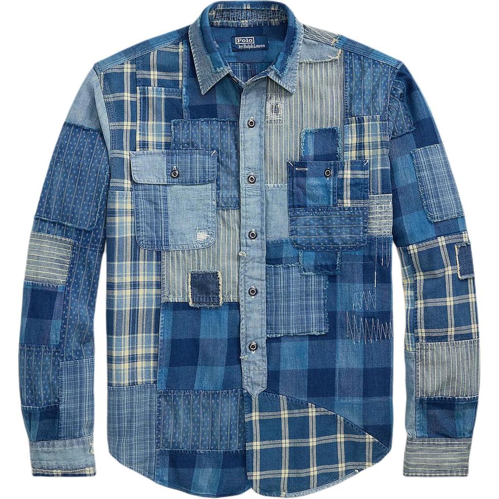 Polo Ralph Lauren Classic Fit Patchwork Long Sleeve Shirt Men Shirts Indigo 710957841-001