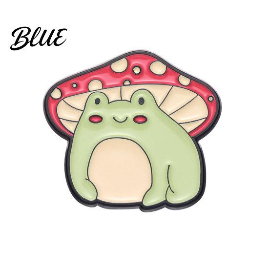 Bright Color Brooch Pin Frog Mushroom Design Lapel Enamel Glaze