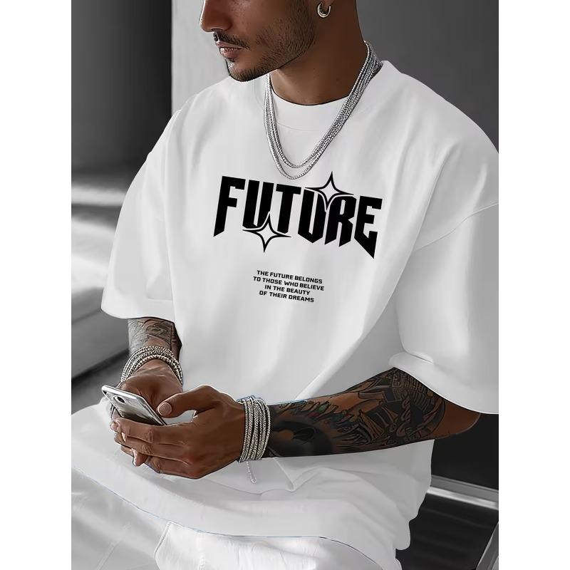 

Мужская уличная футболка с графикой FUTURE 88 на спине - Обычная летняя футболка с коротким рукавом, Повседневная футболка с круглым вырезом, Можно стирать в машине S белый
