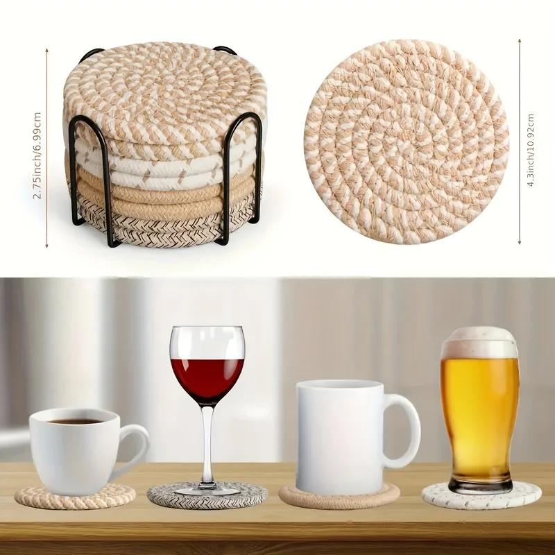 4pcs Absorbent Drink Coasters, Minimalist Cotton Fabric Coasters with Non-Woven Lining for Coffee Table Home Decor