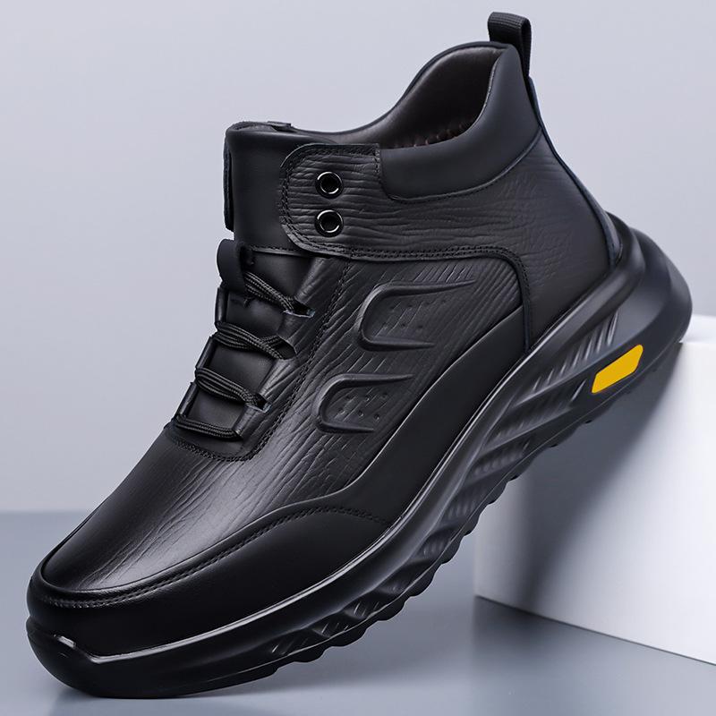 Cotton shoes new winter leather velvet warm high-top business casual leather shoes soft-soled waterproof snow boots