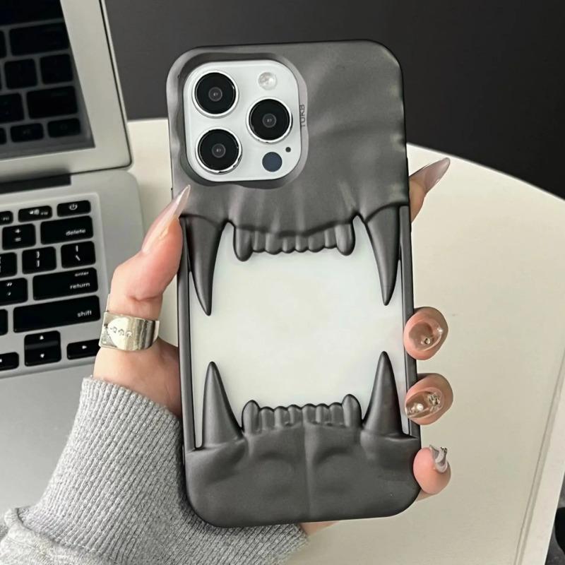 Capa de Celular 3D Dente de Cão Oco Dissipa Calor Para iPhone 16 15 14 13 12 11 Pro Max Branco À Prova de Choque Capa de Silicone Macio