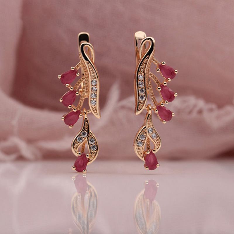 Rose Gold Farbe Künstliche Zirkon Mehrfarbige Wasser Tropfen Hochzeit Party Frauen Lange Baumeln Ohrringe