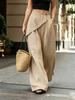 New European and American wide-leg pants irregular design loose solid color casual pants imitation linen women's pants