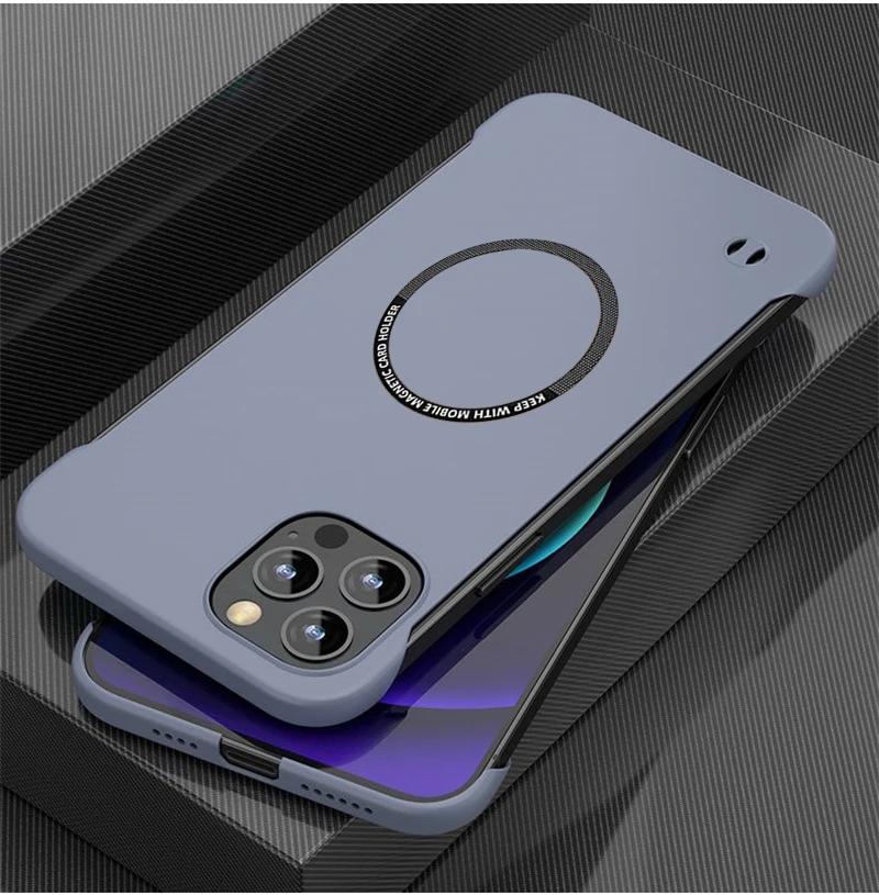 

UltraThin Frameless для iPhone 14 15 Pro Max Plus 13 12 11 Pro Mini XS Max Magsafe Magnetic Wireless Charging Hard Case PC for iPhone 13Pro Max сірий колір