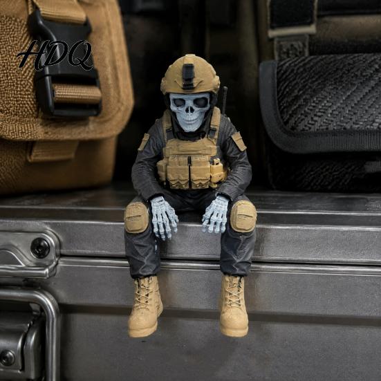 PLA Resin Soldier Model Skeleton Hero Shelf Sitter Ornament 3D Printed Figurine Gothic Desk Ornament Tactical Warrior Sitting Statue for Bookshelf