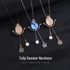 Luxe Cat's Eye Tulip Sweater Necklace: Versatile Long Design for Women