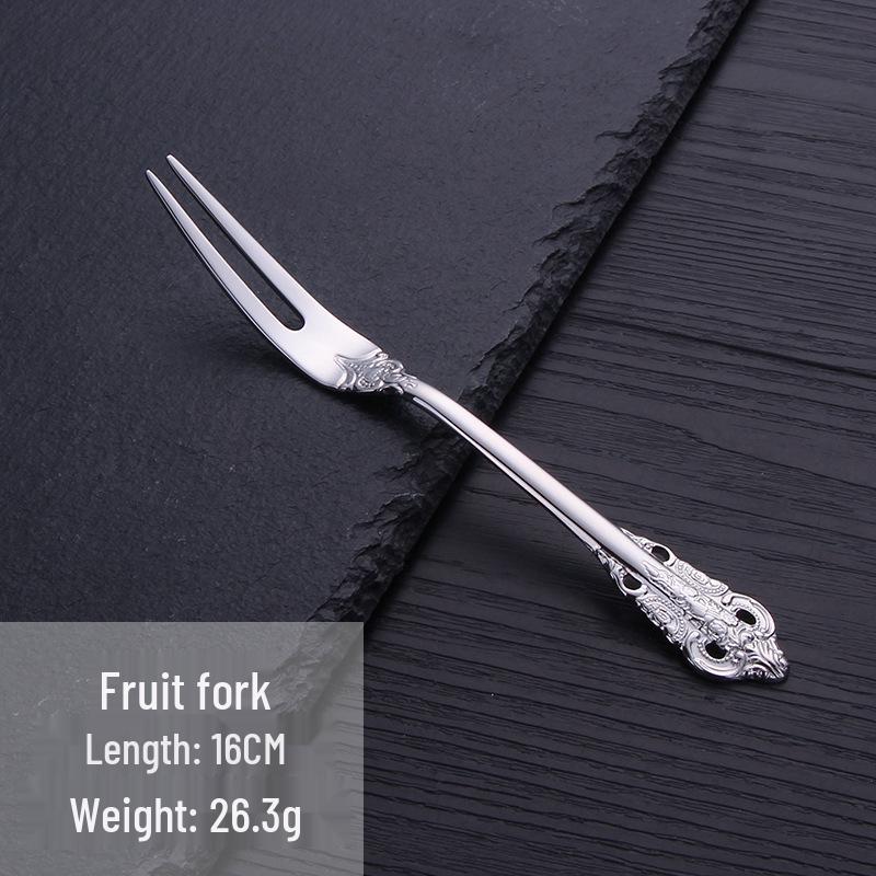 European Retro Stainless Steel Embossed Cutlery Set: Steak Knife, Fork, Spoon, Cake Fork, Dessert Fork, Soup Ladle