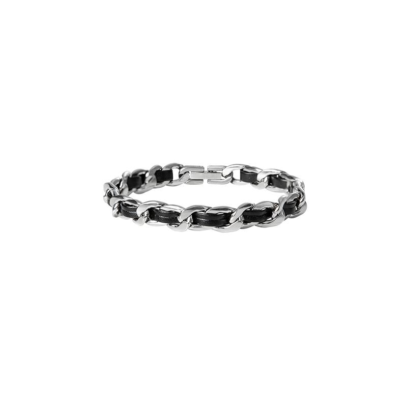 VAF Leather Band Wrap Cuban Chain Bracelet Stainless Steel Bracelet Pulsera De Cuero Pulseiras De Couro 17cm