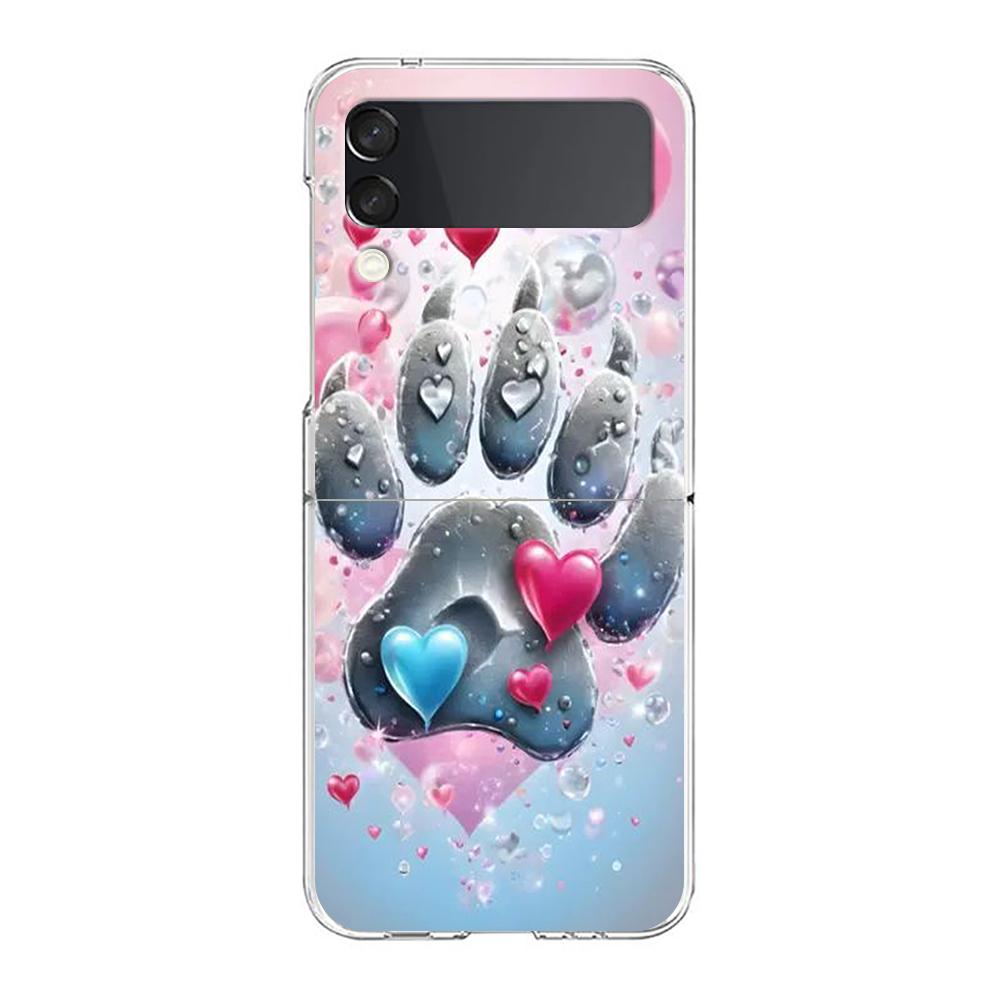 Phone Cover For Samsung Galaxy Z Flip 7 6 5 4 Case Transparent For Samsung Z Flip 3 Hard PC Foldable Dog Paw Print Aesthetics