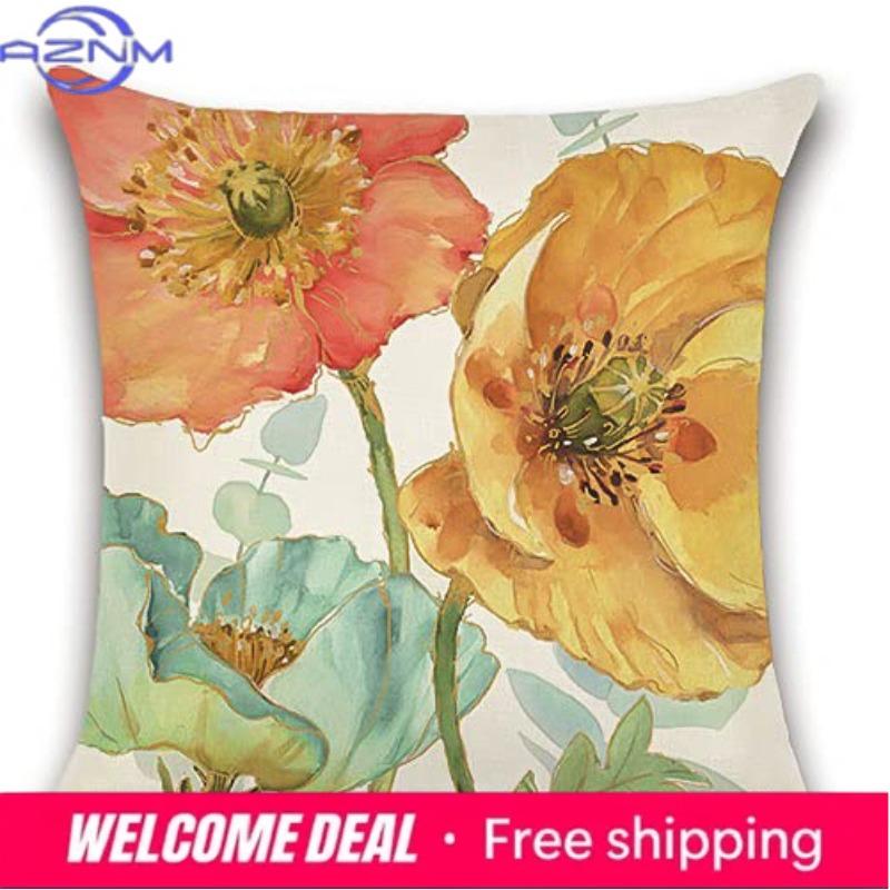 Home Decor Colorful Floral Watercolor Pattern Throw Pillows Pattern Cushion Cover Suitable For Sofa Bedroom Car Pillow Cover