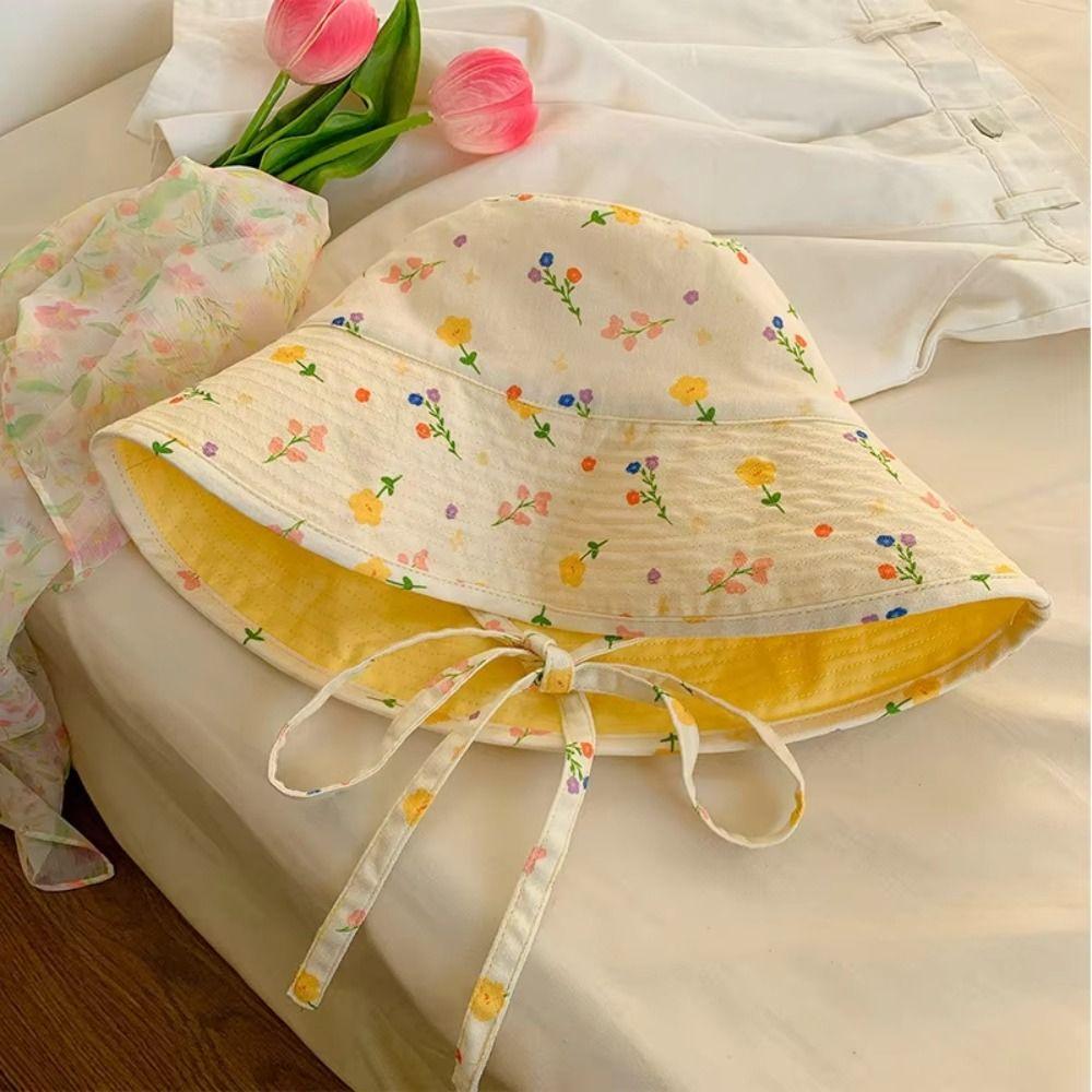 Double Sided Women Fisherman Hat Floral Print Summer Sun Hats Panama Bucket Hats  Outdoor Travel