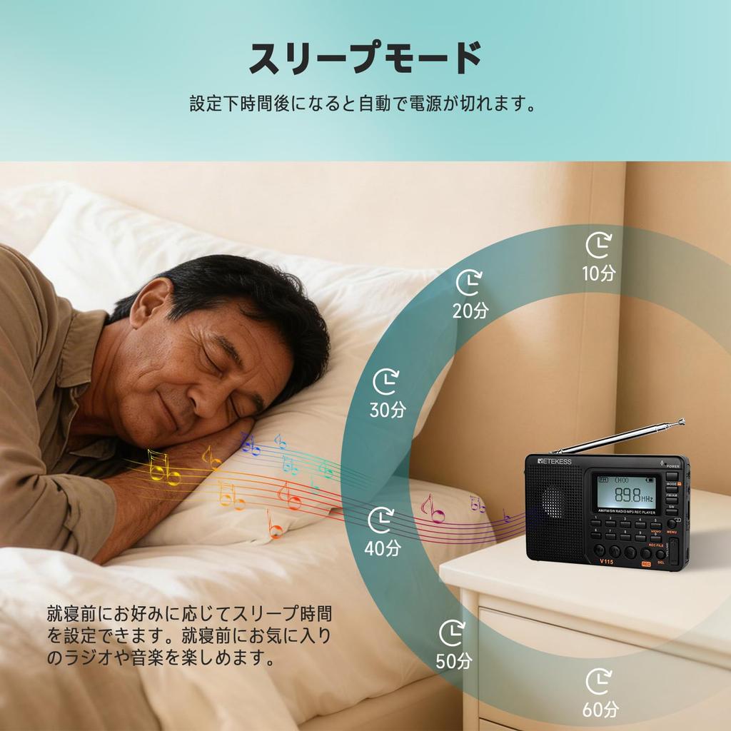 Retekess V115 Compact Shortwave Radio AM/FM/SW DSP Radio with REC Recording Function, Manual/ATS Automatic Tuning, Sleep Timer, Multifunctional Portab