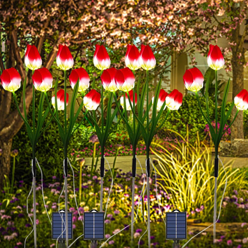 2 Pack Solar Outdoor Garden Lights IP65 Waterproof Solar Tulip LED Flower Light Solar Stake Flowers Lamp for Patio Lawn