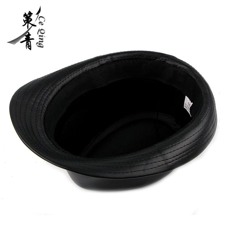 Herbst und Winter neue PU-Leder Zylinderhut Damen leichte Platte Mode Britisch schlicht Retro geschwungene Krempe Hut Herren Jazzhut Tide