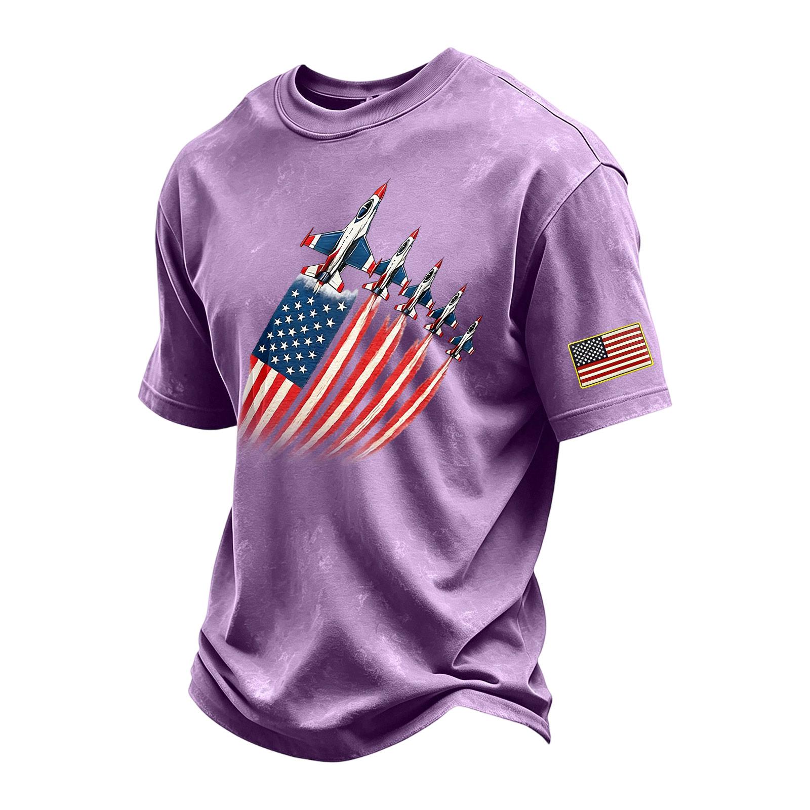 

Men s Vintage Washed Crew Neck Short Sleeve T Shirt with Independent Day Print Casual Fit Comfortable Fabric Durable Stitching XXXL фіолетовий