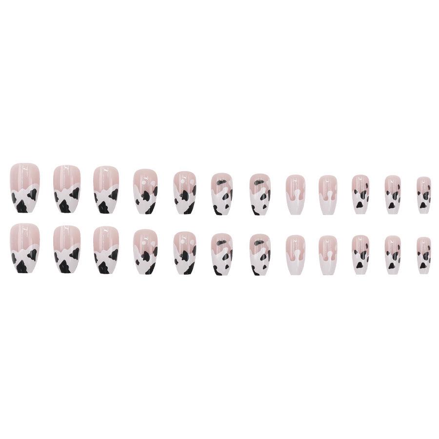 Trendy Nude Cow Print Medium Ballet Nails - Transparent, High-End, Wearable, Simple, Hot-Selling Design