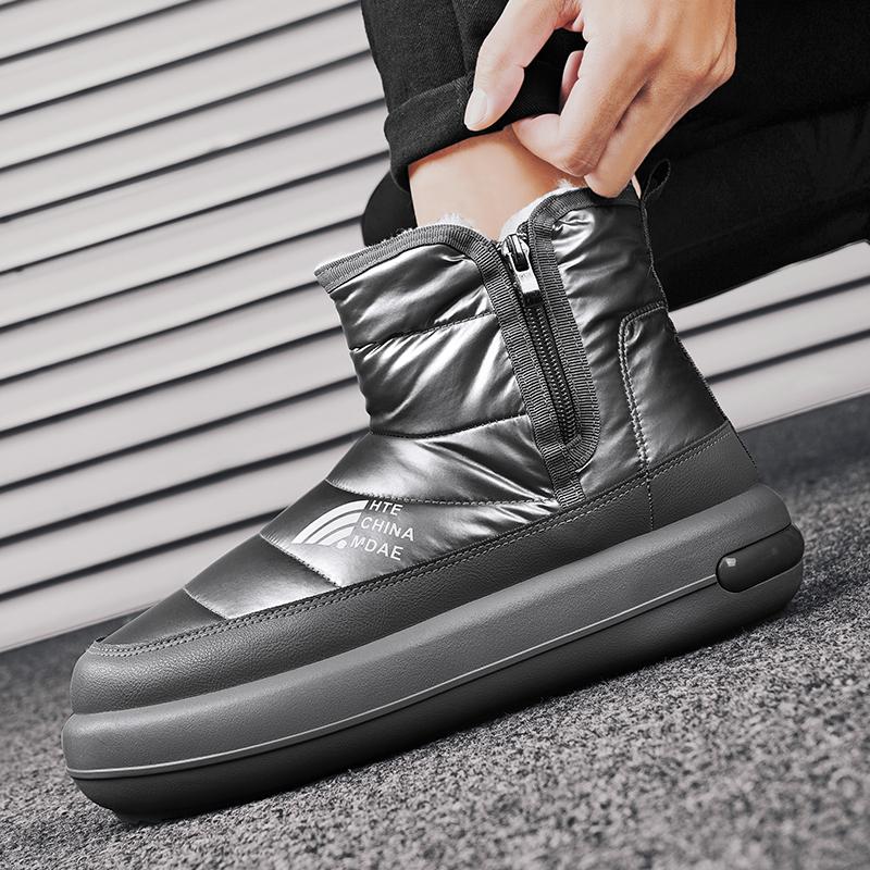 Fashion Men Boots Waterproof Winter Boots Snow Warm Fur Men Shoes Ankle Boots Slip On Casual Non-slip Comfortable Hiking Shoes Black