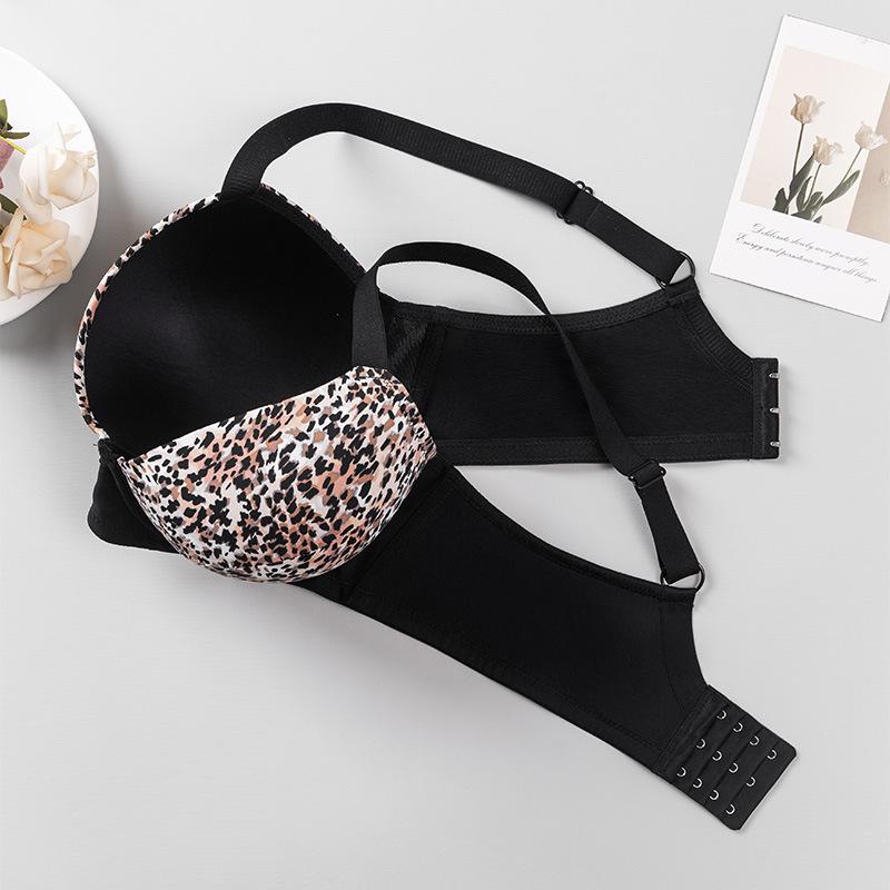 Leopard Print Plus Size Bra That Pushes Up Large Breasts Makes Them Appear Smaller Prevents Sagging and Reduces Side Breast Tissue
