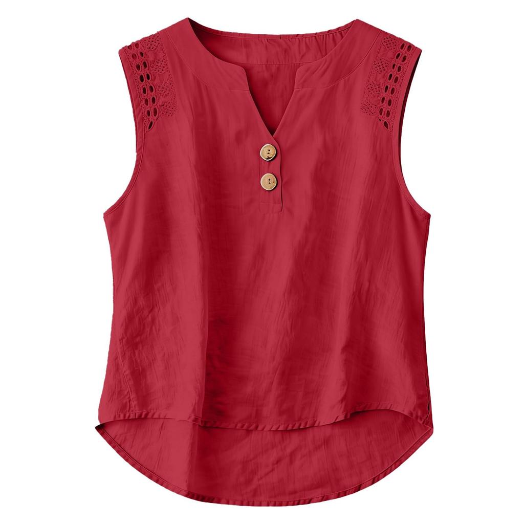 Women's Floral Sleeveless Linen Casual Shirt Top