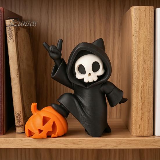 Integrated Molding Skeleton Decor Little Pumpkin Skull Ornament, 3D Printed Halloween Decor, Cute Desktop Miniature for Home Figurine Table Decoration