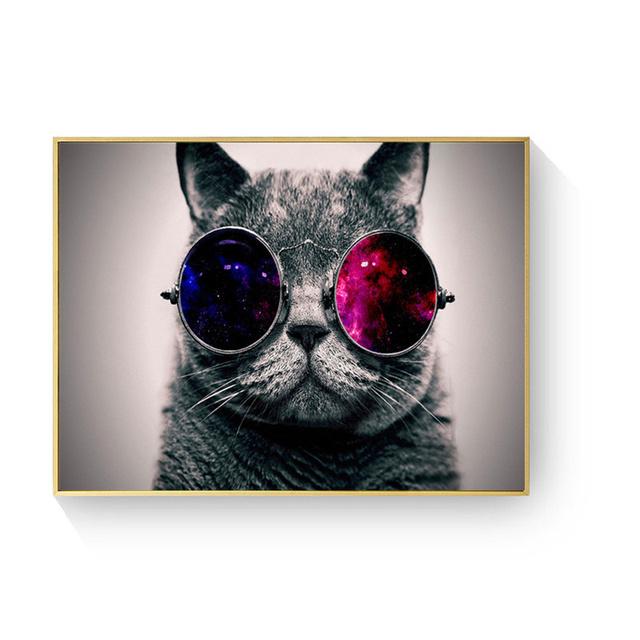 Lunettes Cool chat loup oiseaux, toile d'art mural, affiche de peinture pour décoration de maison, affiches et imprimés, images décoratives sans cadre