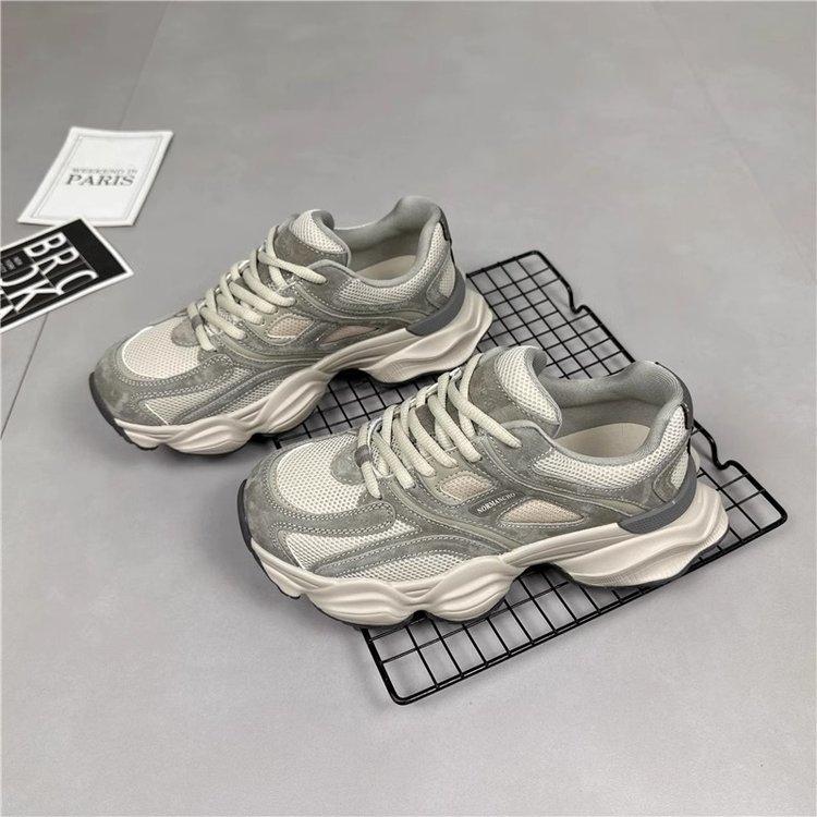 [Armano] Leather Daddy Shoes Women's 2025 Spring Platform Mesh Breathable Running Casual Sneakers Women's Versatile