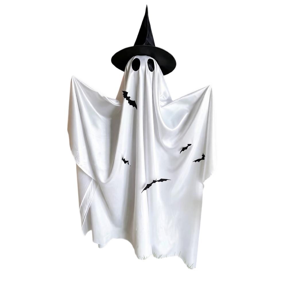 Outdoor Halloween Yard Decoration Ghost Figure with Witch Hat and Bat Designs Festive Hanging Prop for Seasonal Holiday Display