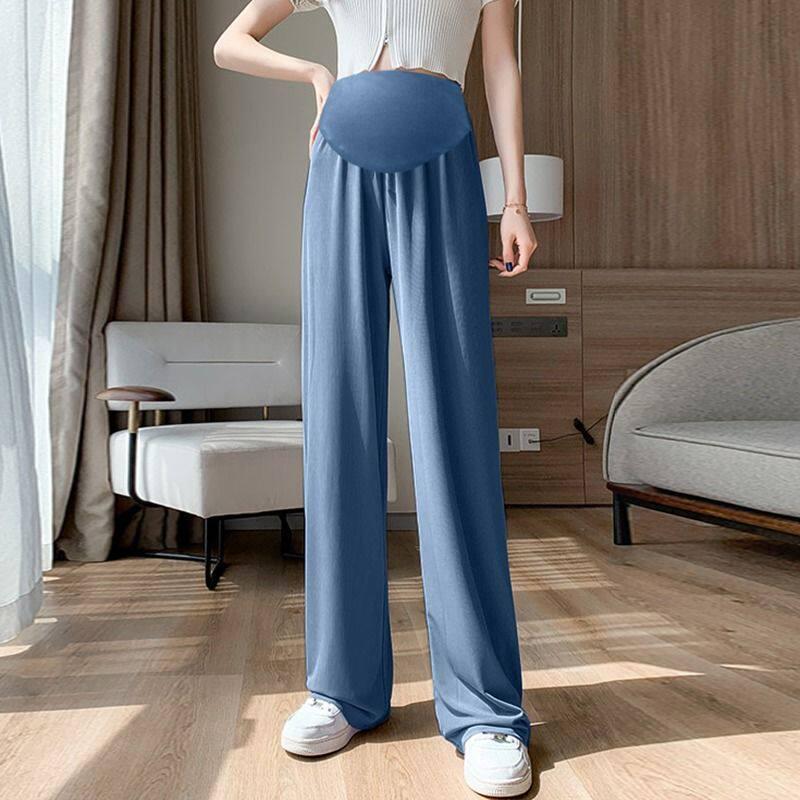 High Waist Wide Leg Ice Silk Maternity Pants for Spring and Summer Sun Protection