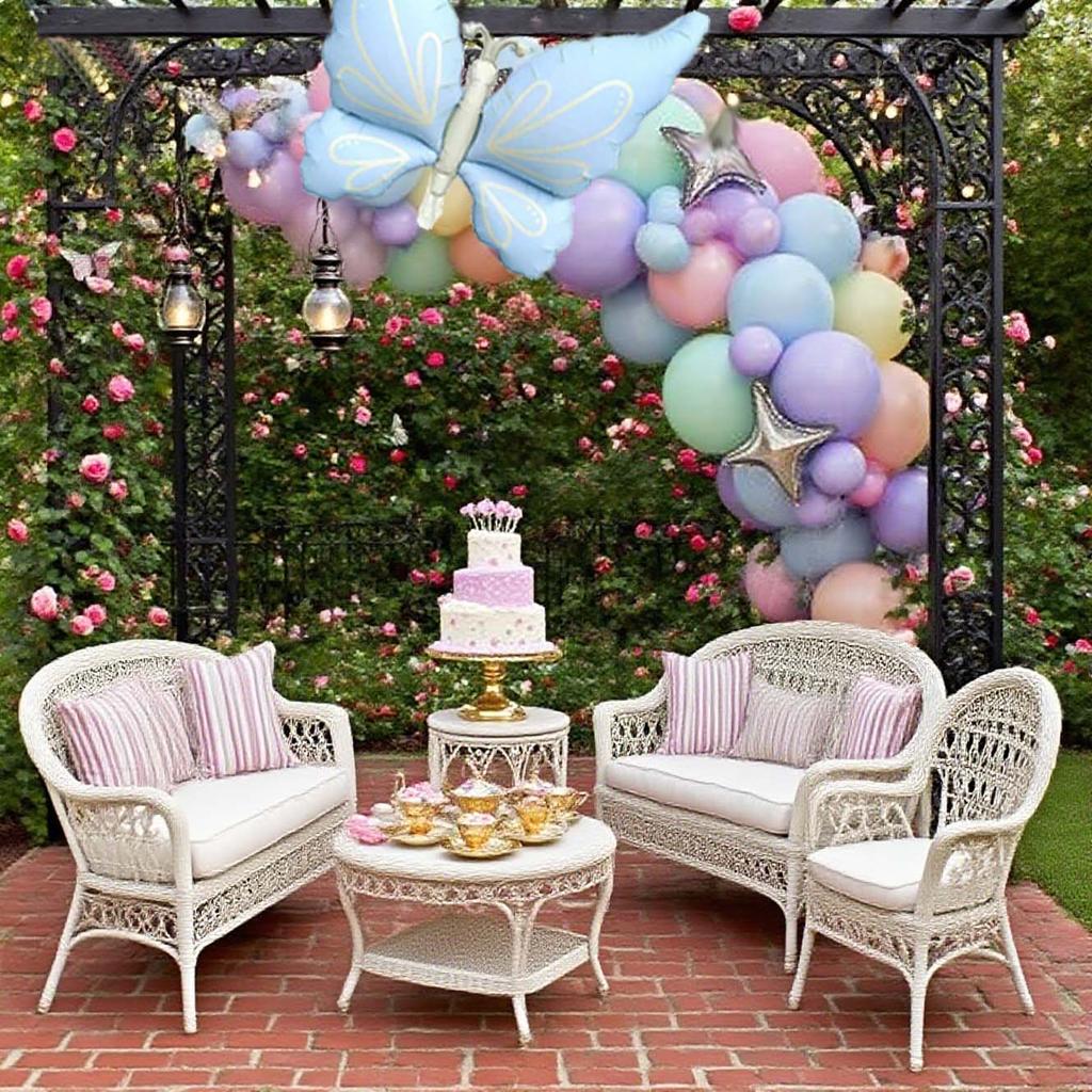 Butterfly Balloon Wreath Set Blue Butterfly Aluminum Film Balloon Macaron Color Series Used for Party and Birthday Dress Up