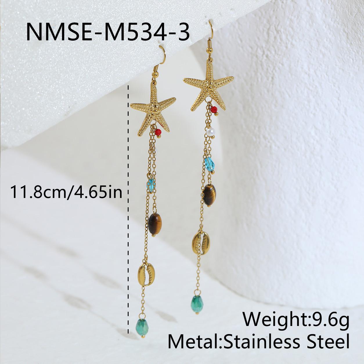 European and American Stainless Steel Starfish Shell Long Earrings Plated with 18K Gold Light Luxury Versatile Ocean Style Earrings 18K