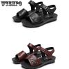 Damensandalen aus Leder mit weicher Sohle, Mama-Schuhe, Sommermode, bequeme Schuhe, flache, rutschfeste Sandalen mit dicker Sohle, mittleres Alter, PU-Material