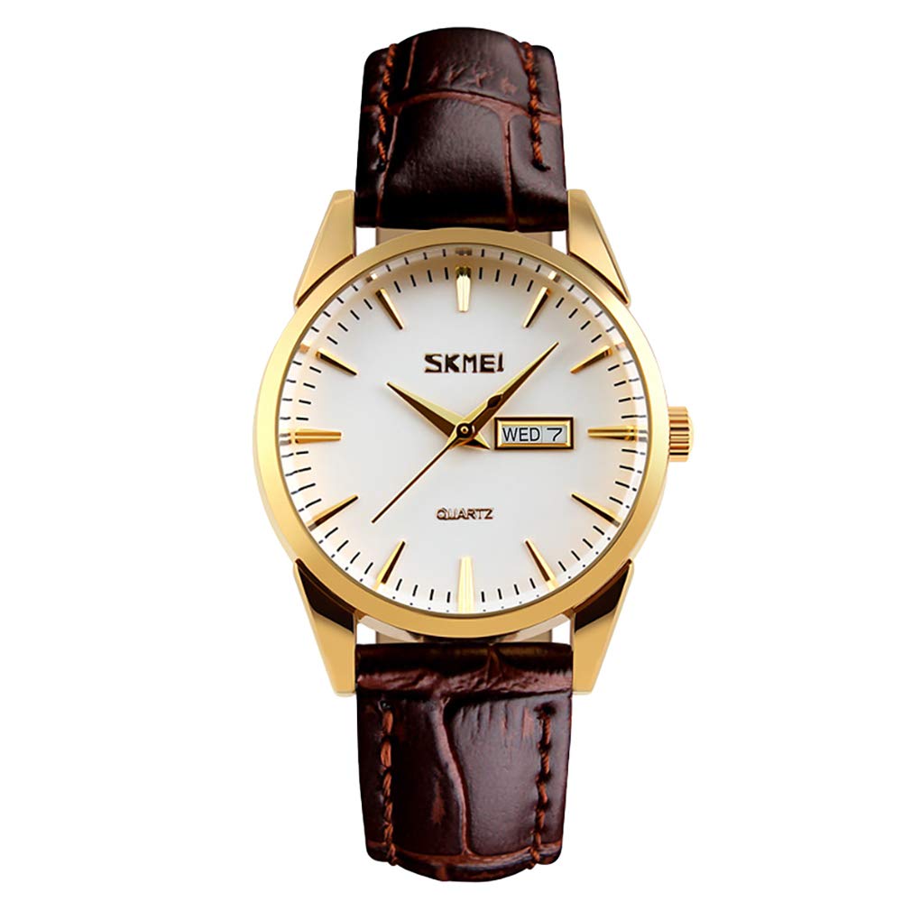 

SKMEI Brown Leather Simple Quartz Analog Date Perfect Gift for Day Women s Watch, Strap, Movement, Cute, Stylish, Waterproof, Casual, Display,