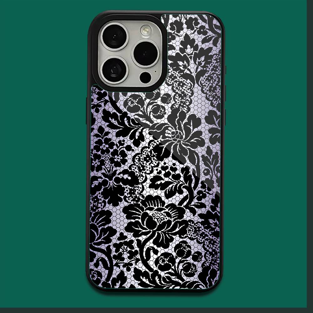 Black lace print New Hot Phone Case For iPhone 16,15,14,13,12,11,Plus,Pro,Max,Mini Soft Magesafe Magnetic Wireless Charge