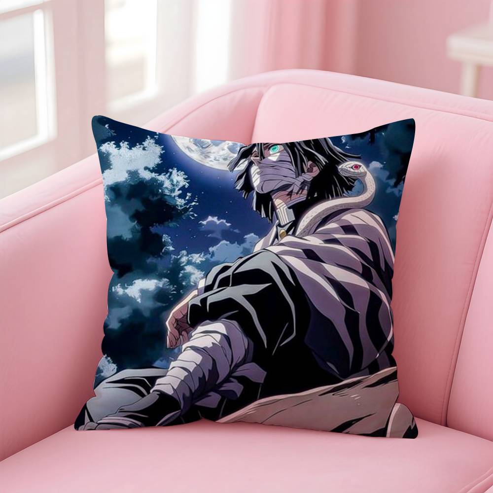 Demon Slayer Kimetsu No Yaiba Anime Kissenbezug Anti-Milben Kissenbezug Versteckter Reißverschluss Seidiger Kurzer Plüsch Sofakissenbezug