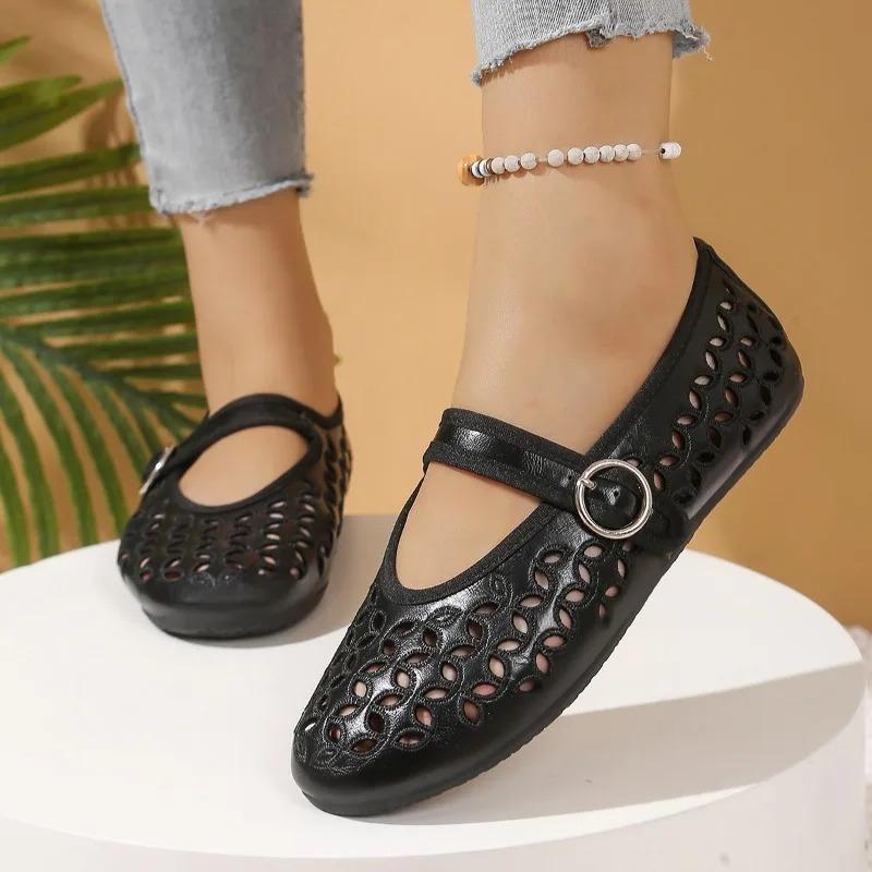 Fashion Cutout Sandals 2025 New Slip Shoes Flat Shallow Mouth Commuter Mary Jane Shoes