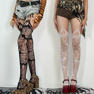 Y2K Girls Fishnet Tights Women Summer Thin Suspander Socks Ladies Charming Sexy Lace Long Stocking Party Pantyhose