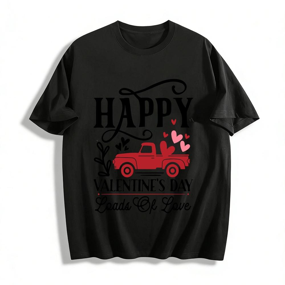 

Happy Valentine s Day Loads Of Love Heart Truck Graphic Tee Pure cotton T-shirt XXS