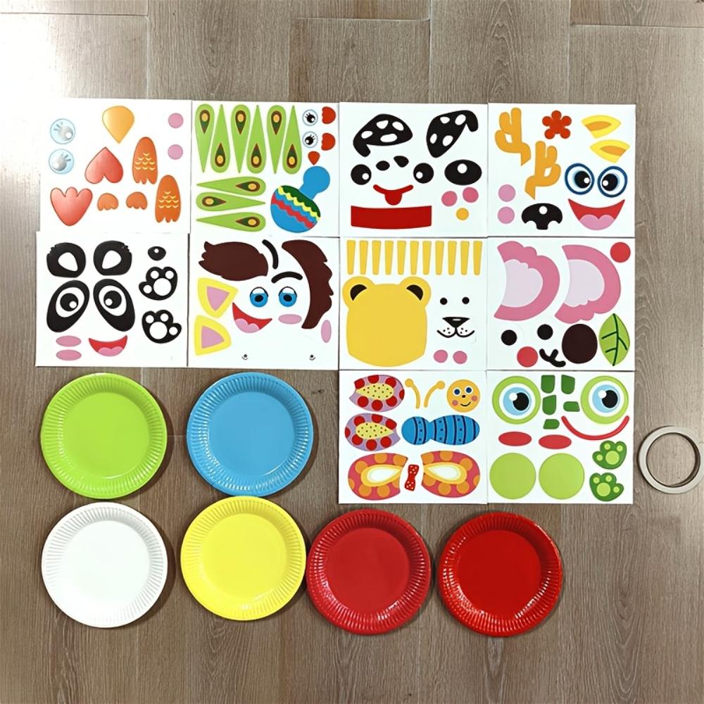 10 Wzorów Aktywności Imprezowe Zestaw Papierowych Talerzyków Zabawki, DIY Sztuka Zwierzęca Kreatywne Aktywności, Klasowe Ręcznie Robione Upominki Gry Prezenty