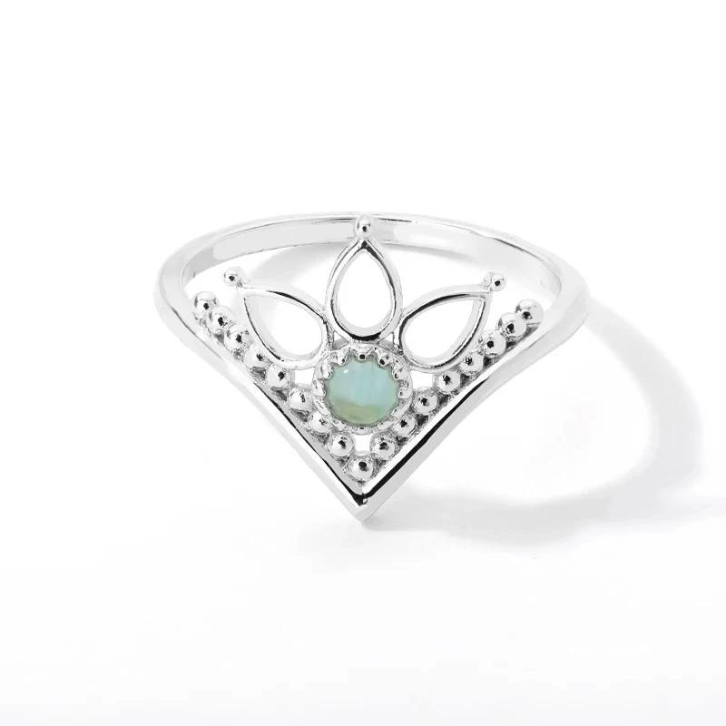 Lotus Flower Rings for Women Gold Color Stainless Steel Opal Natural Stone Ring Vintage Boho Wedding Engagement Jewelry Gift