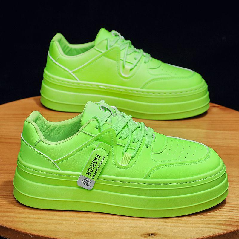 

Men s shoes increase in height autumn new casual shoes breathable platform youth fashion board shoes white shoes fluorescent green tide shoes 39