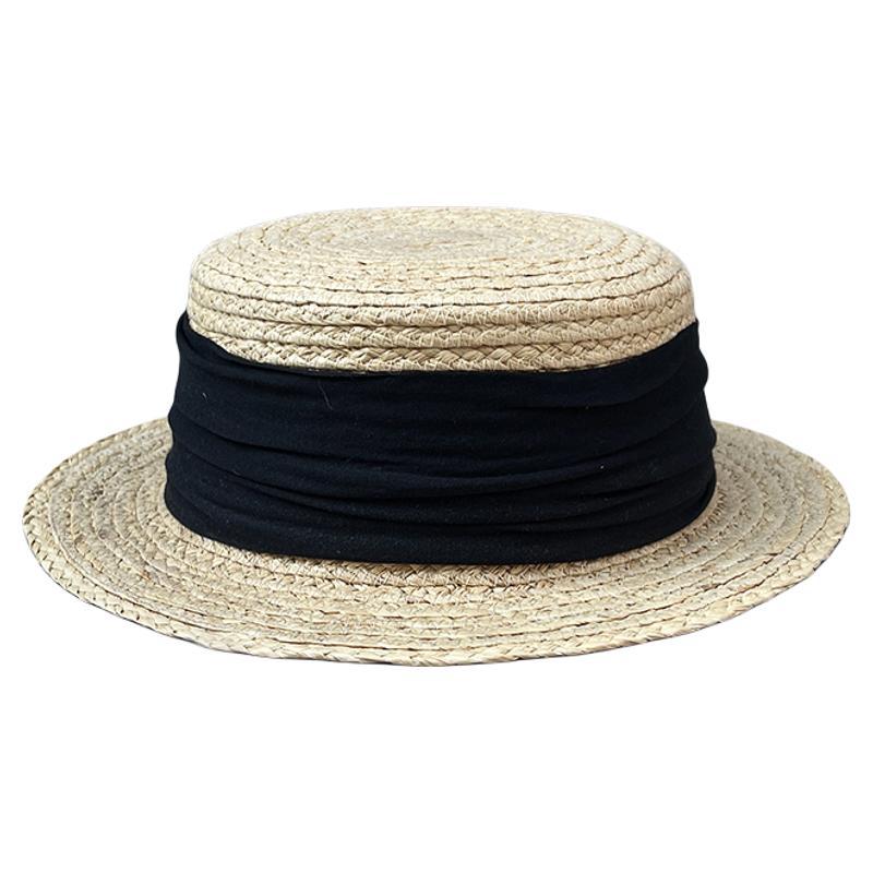 Straw Hat Simple Pleated Cloth Flat Top Raffia Top Hat Women'S Spring And Summer Pastoral Vacation Seaside Short Brim Sun Hat